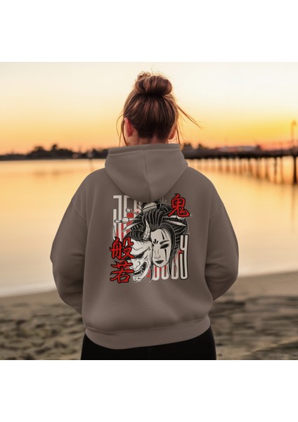 Japon Sanatı Temalı Unisex Kapşonlu Sweatshirt – Minimalist ve Şık
