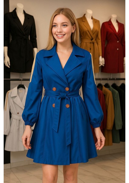 Kadın Kobalt Mavi Kruvaze Kemerli Trençkot fiyatları