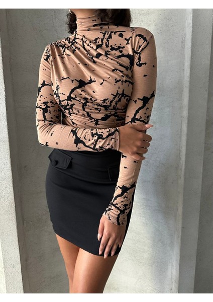 Desenli Viskon Uzun Kollu Bluz