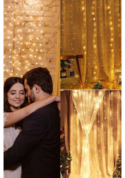 3x3 Metre Usb'li 8 Animasyonlu Uzaktan Kumandalı Gün Işığı Peri Tel LED Perde - KG3X3