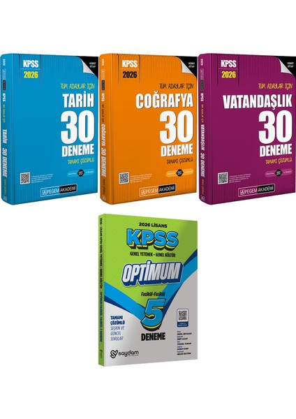 2026 Kpss Tüm Adaylar Için Tarih Coğrafya Vatandaşlık 30 Deneme - Lisans Optimum 5 Deneme