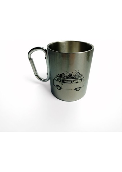 Karabina Kulplu 180 ml Gri Çelik Gri Kupa (Kamp ve Dağcılık Aktiviteleri Için)