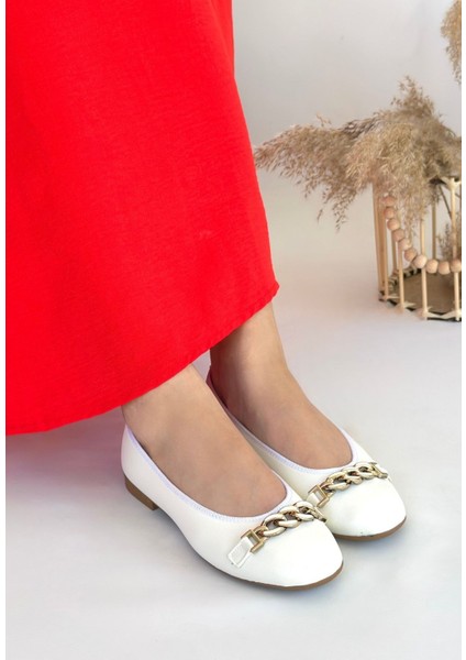 Ortopedik Tabanlı Tokalı Babet Ayakkabı Cilt Beyaz Topuk Boyu 1 cm modelleri
