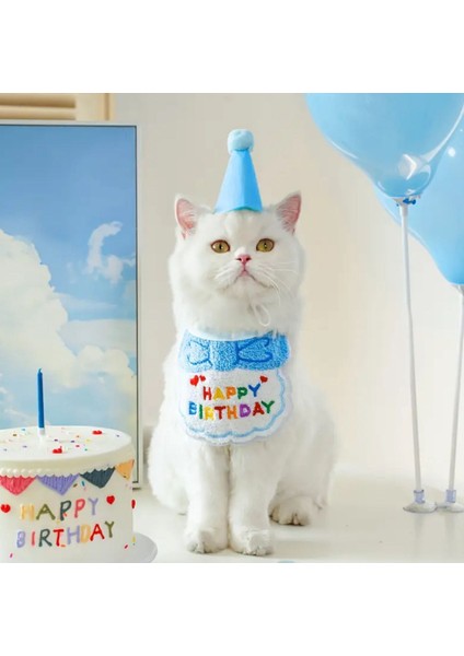 Kedi/köpek Doğum Günü Parti Kıyafeti/aksesuarı (Şapka ve Önlük) Evcil Hayvan Doğum Günü Sürprizi