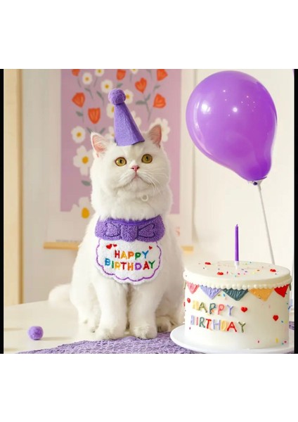 Kedi/köpek Doğum Günü Parti Kıyafeti/aksesuarı (Şapka ve Önlük) Evcil Hayvan Doğum Günü Sürprizi