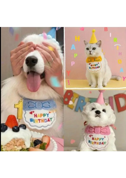 Kedi/köpek Doğum Günü Parti Kıyafeti/aksesuarı (Şapka ve Önlük) Evcil Hayvan Doğum Günü Sürprizi indirimleri