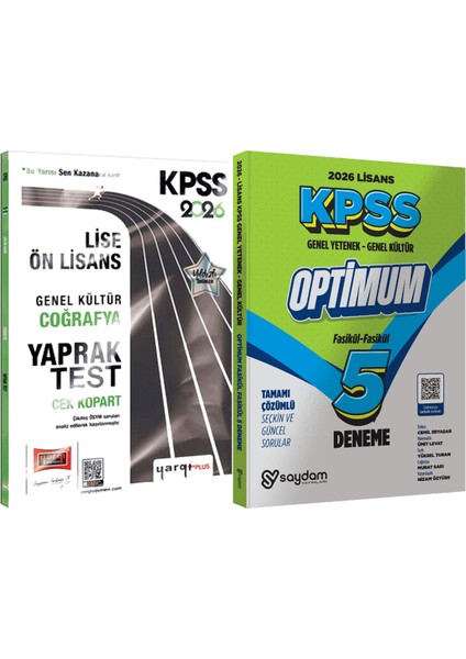 2026 Kpss Lise-Ön Lisans Genel Kültür Coğrafya Çek Kopart Yaprak Test + Lisans Optimum 5 Deneme