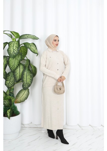 Düğme Detaylı Triko Etekli Takım fiyatları