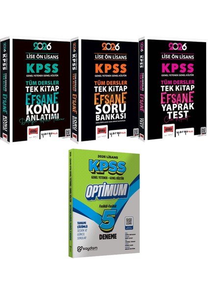 2026 Kpss Lise Ön Lisans Tek Kitap Efsane Konu Soru Yaprak Test - Lisans Optimum 5 Deneme