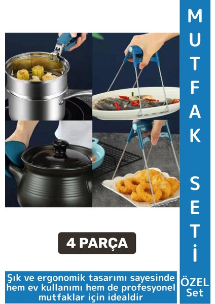 Kompakt Kamp Outdoor Mutfak Tencere Tabak Tutucu Fırın Eldiveni Yanma Önleyici 4'lü Premium Set