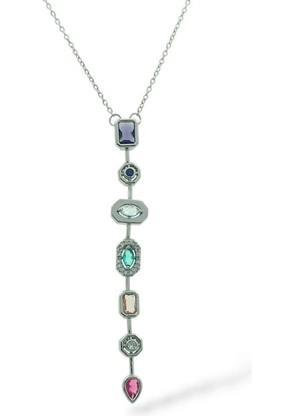 Melis Göral Çelik Gümüş Renkli 7 Element Kolyesi