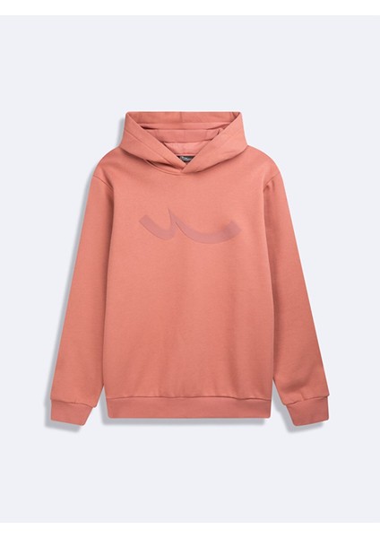 Kapüşonlu Sıgn Baskılı Uzun Kollu Pembe Sweatshırt