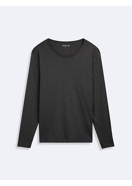 Uzun Kollu Bisiklet Yaka Basıc Antrasit Sweatshırt