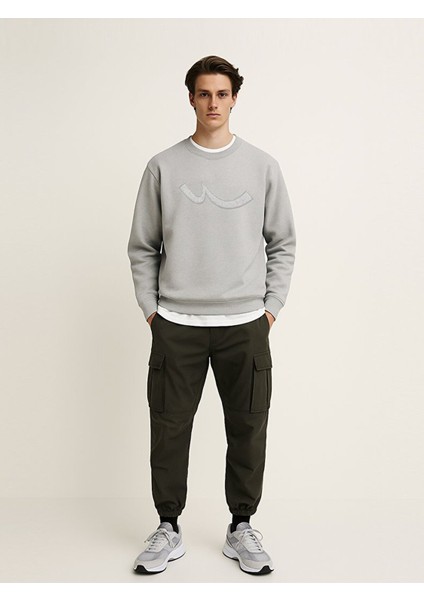 Uzun Kollu Sıgn Baskılı Basıc Gri Sweatshırt