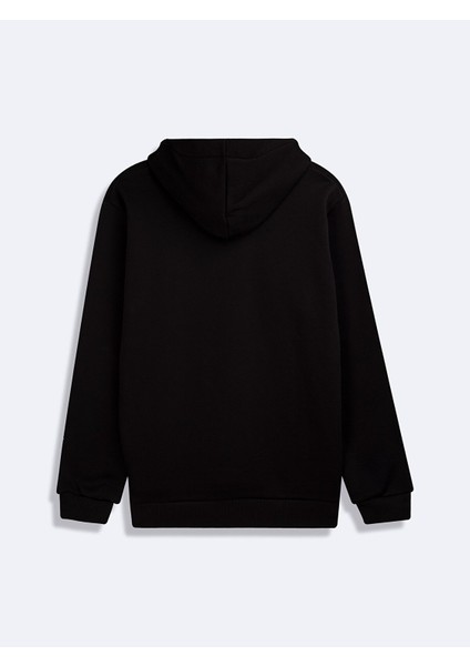 Kapüşonlu Sıgn Baskılı Uzun Kollu Siyah Sweatshırt modelleri