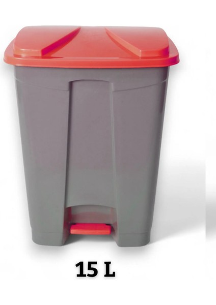 Slim Pedallı Çöp Kovası 15 L - Gri & Kırmızı Kapak Iç ve Dış Mekan Çöp Kutusu- Atık Kutusu