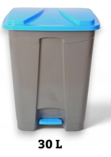 Slim Pedallı Çöp Kovası 30 L - Gri & Mavi Kapak Iç ve Dış Mekan Çöp Kutusu - Atık Kutusu