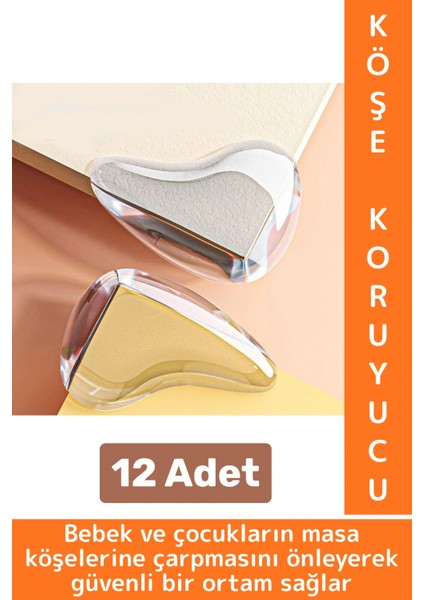 Pratik Çocuk Bebek Güvenlik Masa Komodin Mobilya Çarpma Önleyen Silikon Köşe Kenar Koruyucu 12 Adet