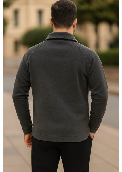 Erkek Polo Yaka Düğmeli Polar Sweatshirt Reglan Kol fiyatları