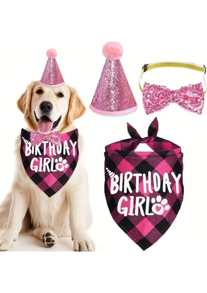 Köpek Doğum Günü Parti Seti(4 Parça: Şapka-Papyon-Önlük-Numara) Evcil Hayvan Tam Set