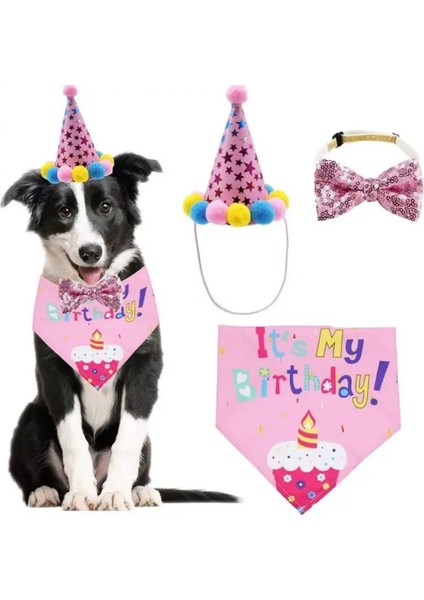 Köpek Doğum Günü Parti Seti(3 Parça: Şapka-Papyon-Önlük) Evcil Hayvan Şahane Set fiyatları