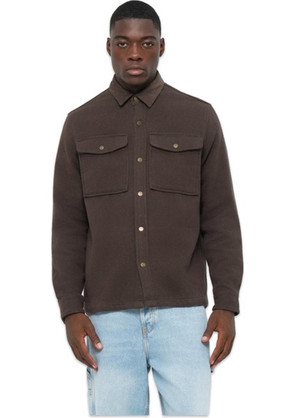 TB0A44TN Corduroy Collar Utility Over Gömlek Kahverengi Erkek Gömlek