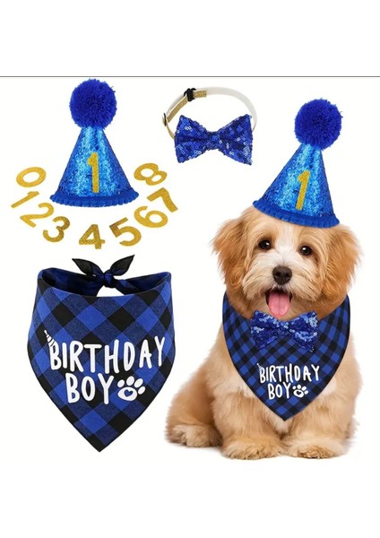 Köpek Doğum Günü Parti Seti(4 Parça: Şapka-Papyon-Önlük-Numara) Evcil Hayvan Tam Set modelleri