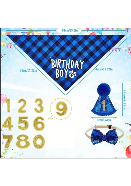 Köpek Doğum Günü Parti Seti(4 Parça: Şapka-Papyon-Önlük-Numara) Evcil Hayvan Tam Set indirimleri