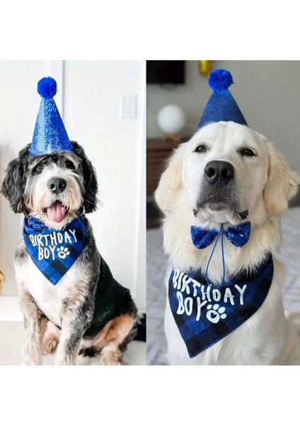 Köpek Doğum Günü Parti Seti(4 Parça: Şapka-Papyon-Önlük-Numara) Evcil Hayvan Tam Set