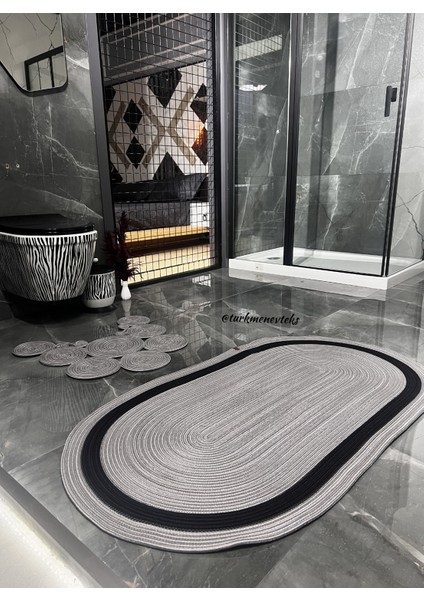 Gri Jüt ve Halat Banyo Paspas Takımı, Klozet Paspası, Şık ve Doğal Tarz