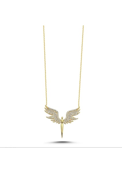 Mikail Meleği Figürlü Taşlı Gold Renk Çelik Kolye