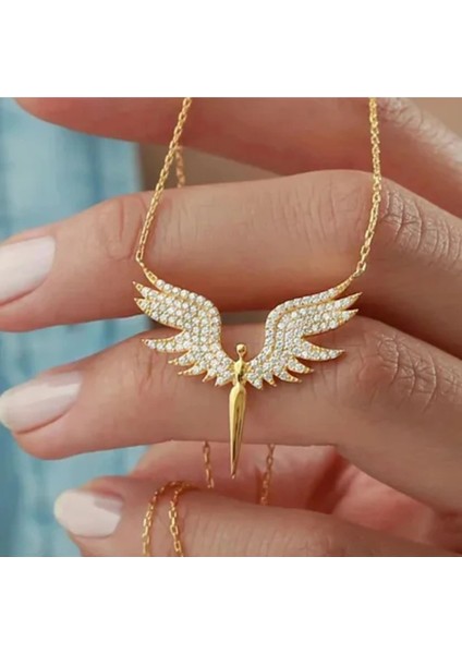 Mikail Meleği Figürlü Taşlı Gold Renk Çelik Kolye fiyatları