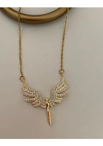 Mikail Meleği Figürlü Taşlı Gold Renk Çelik Kolye fırsatları