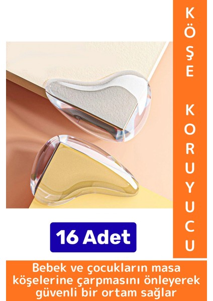 Pratik Çocuk Bebek Güvenlik Masa Komodin Mobilya Çarpma Önleyen Silikon Köşe Kenar Koruyucu 16 Adet