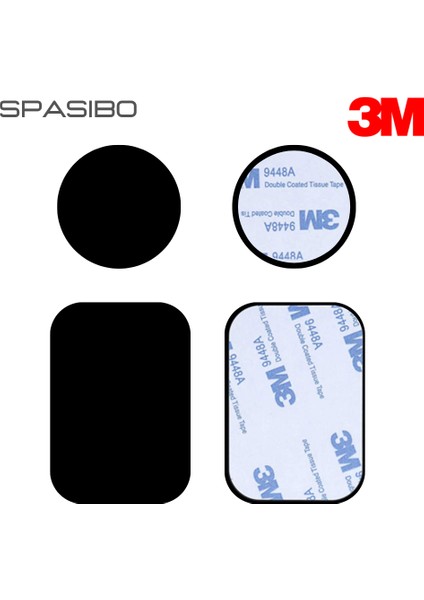 2 Adet Metal Plaka Seti | Telefon Araç Içi Mıknatıslı Tutucu Için Yuvarlak & Dikdörtgen Yedek Metal Levha | 3m Bantlı Güçlü Yapışkan