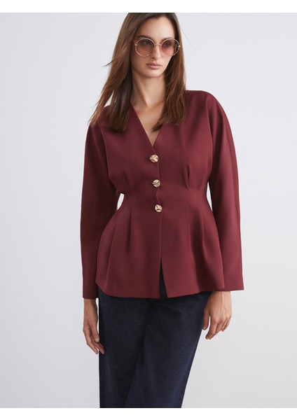 Yeni Sezon V Yaka Peplum Kadın Ceket