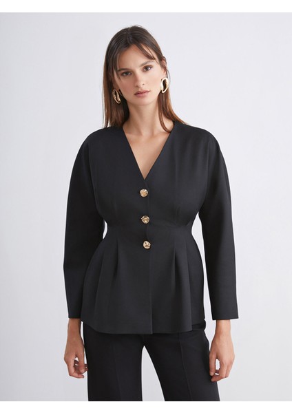 Yeni Sezon V Yaka Peplum Kadın Ceket