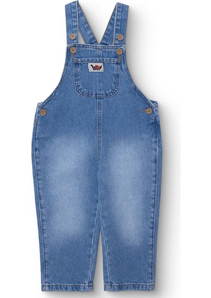 Erkek Bebek Cool Dino Salopet Denim Modelli Yaka Kısa Kol Reçme Paça