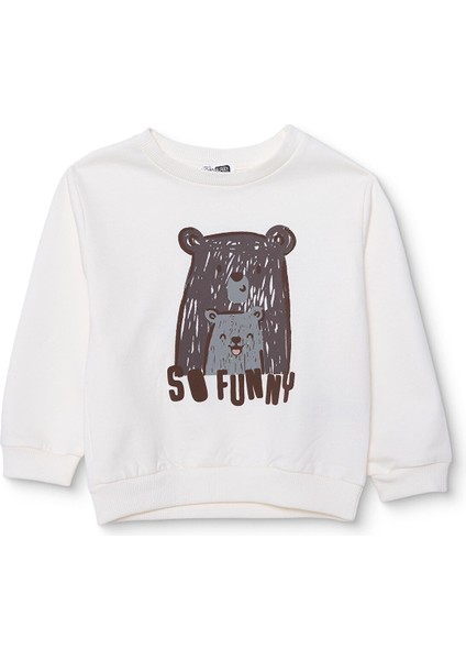 Erkek Bebek Hello Cute Bear Sweatshirt Şardonlu Üç Iplik Bisiklet Yaka Uzun Kol