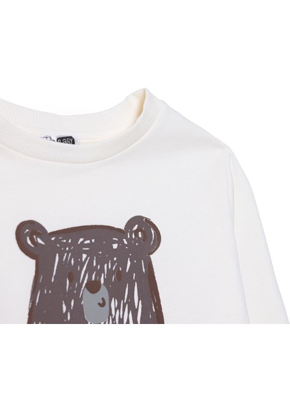 Erkek Bebek Hello Cute Bear Sweatshirt Şardonlu Üç Iplik Bisiklet Yaka Uzun Kol modelleri