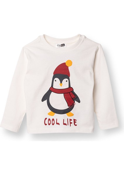 Erkek Bebek New Year Uzun Kol Tshirt Iki Iplik Bisiklet Yaka Uzun Kol