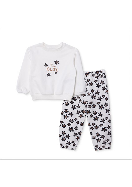 Kız Bebek Leopar Eşofman Takımı Üç Iplik Çıtçıtlı Yaka Uzun Kol Lastikli Paça