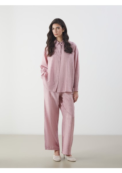 Yeni Sezon Beli Lastikli Keten Görünümlü Kadın Pantolon