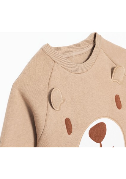 Erkek Bebek Hello Cute Bear Eşofman Takımı Şardonlu Bisiklet Yaka Uzun Kol Ribanalı Paça modelleri
