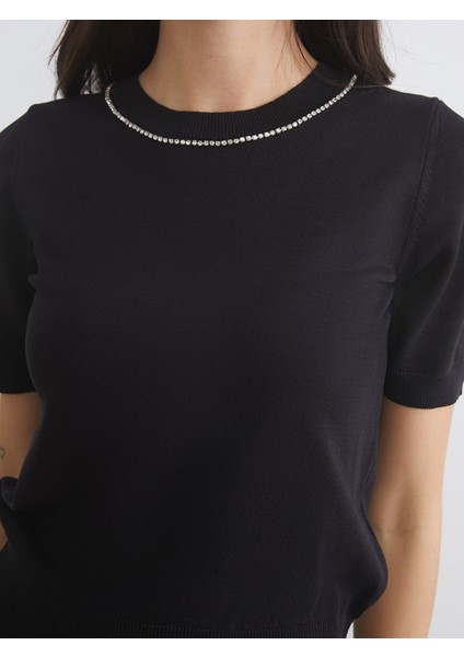 Yeni Sezon Bisiklet Yaka Taşlı Kadın Triko Kazak modelleri