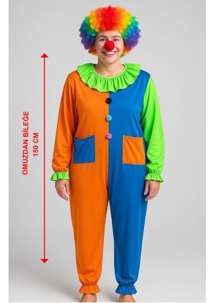 Palyaço Kostüm Seti 150 cm (Peruk + Burun + Kostüm)