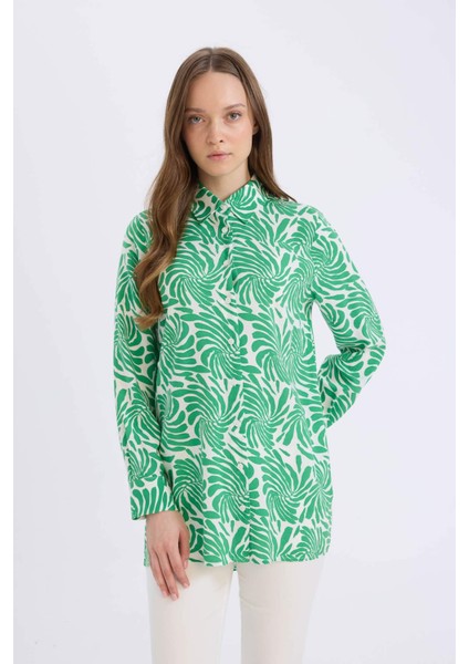 Relax Fit Gömlek Yaka Desenli Viskon Uzun Kollu Tunik D7348AX25SP modelleri