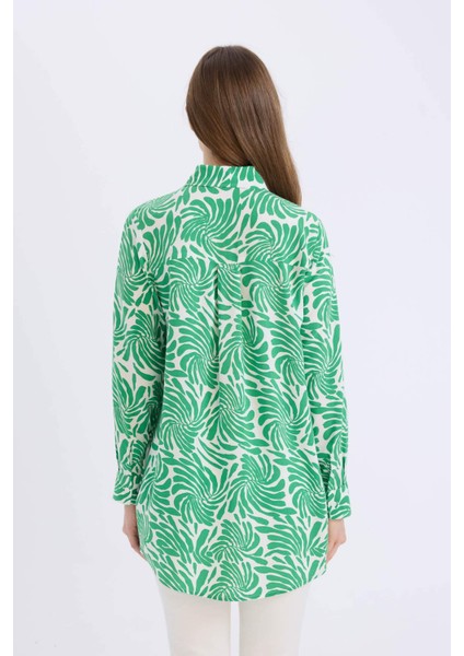 Relax Fit Gömlek Yaka Desenli Viskon Uzun Kollu Tunik D7348AX25SP indirimleri