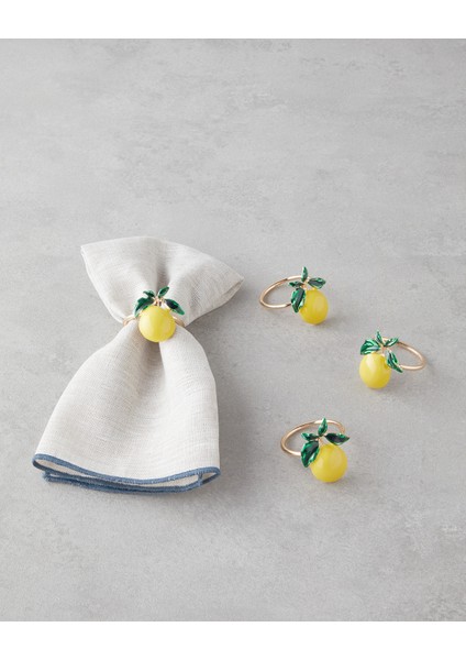 Summer Lemon Metal 4'lü Peçete Halkası 4 cm Gold
