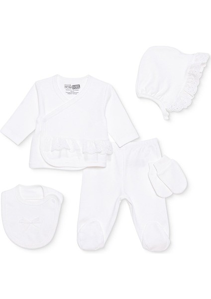 Kız Bebek Yenidoğan Mevlüt Kıyafeti Interlok Bisiklet Yaka Uzun Kol Patikli Paça
